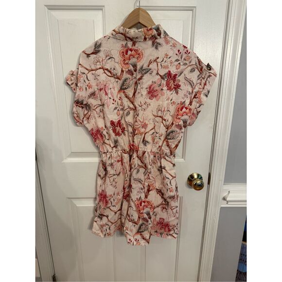 Saiph Lab Italy Beige & Rose Asian Inspired Linen Button Up Romper sz M EUC - Picture 7 of 9
